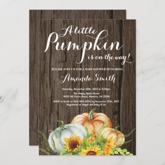 Rustic Pumpkin Herfst Baby shower Kaart (Voorkant / Achterkant)