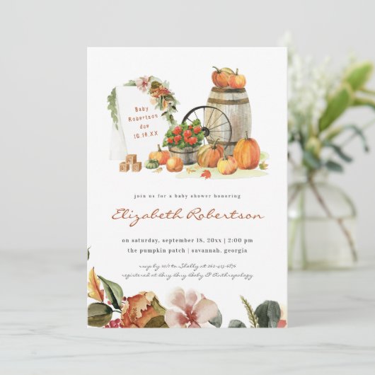 Rustic Pumpkin Herfst Baby shower Kaart (Staand voorkant)