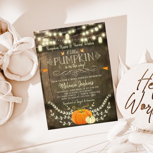 Rustic Pumpkin Herfst Baby shower Kaart