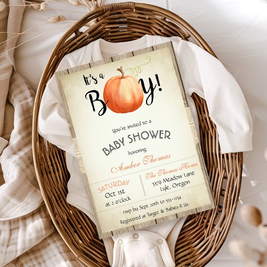 Rustic Pumpkin Herfst Baby shower Kaart