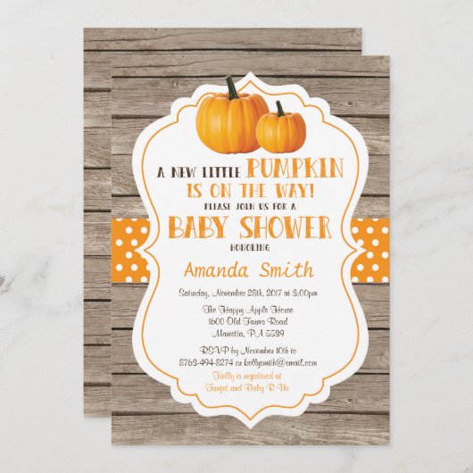 Rustic Pumpkin Herfst Baby shower Kaart (Voorkant / Achterkant)