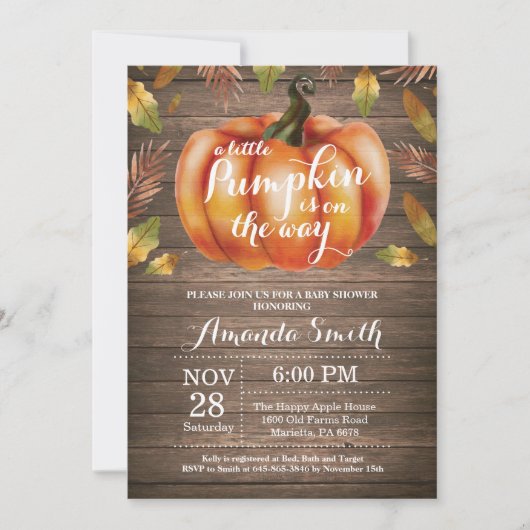 Rustic Pumpkin Herfst Baby shower Kaart (Voorkant)