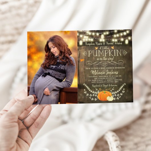 Rustic Pumpkin Herfst Baby shower Uitnodigingsfoto Kaart