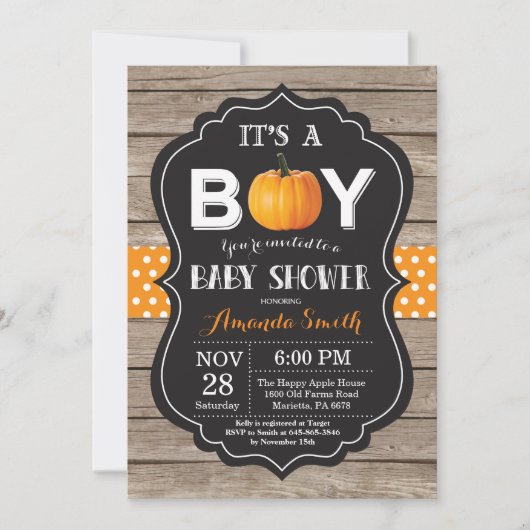 Rustic Pumpkin Herfst Baby shower-uitnodigingskaar Kaart (Voorkant)