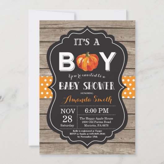 Rustic Pumpkin Herfst Baby shower-uitnodigingskaar Kaart (Voorkant)