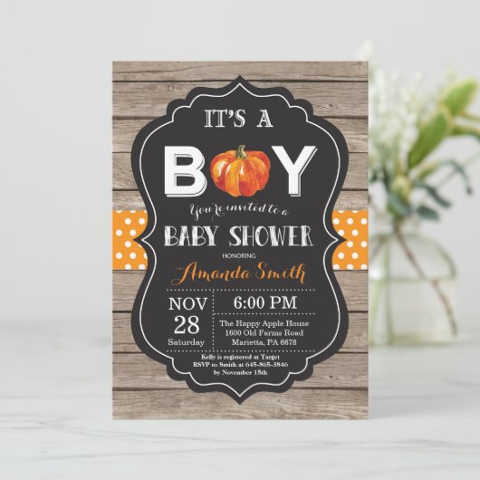 Rustic Pumpkin Herfst Baby shower-uitnodigingskaar Kaart (Staand voorkant)