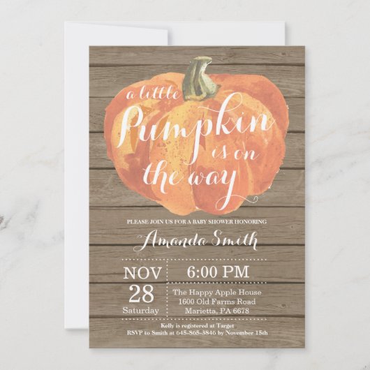 Rustic Pumpkin Herfst Baby shower-uitnodigingskaar Kaart (Voorkant)
