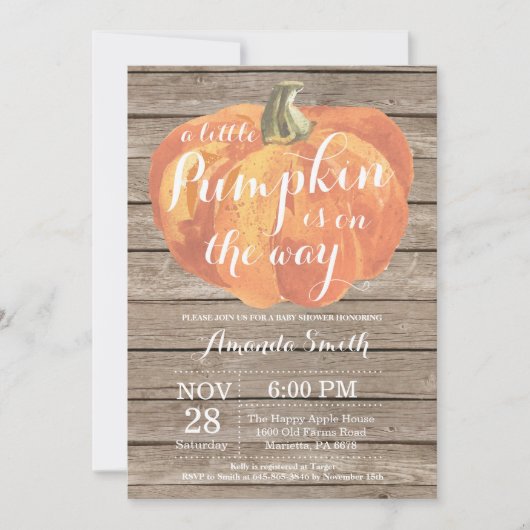 Rustic Pumpkin Herfst Baby shower-uitnodigingskaar Kaart (Voorkant)