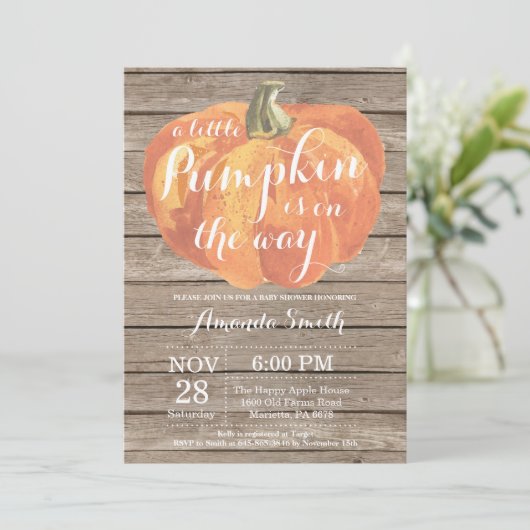 Rustic Pumpkin Herfst Baby shower-uitnodigingskaar Kaart (Staand voorkant)