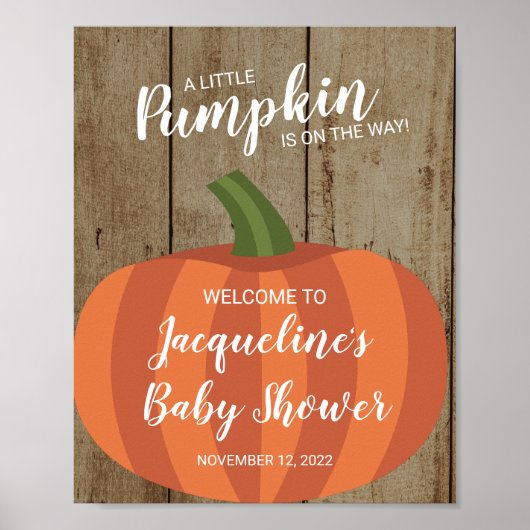 Rustic Pumpkin Herfst Baby shower Welkom Poster (Voorkant)