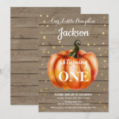 Rustic Pumpkin Herfst Birthday Invitation Gold Kaart (Voorkant / Achterkant)