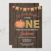 Rustic Pumpkin Herfst Birthday Invitation Gold Kaart (Voorkant / Achterkant)