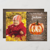 Rustic Pumpkin Herfst Birthday Invitation Gold Kaart (Voorkant / Achterkant)