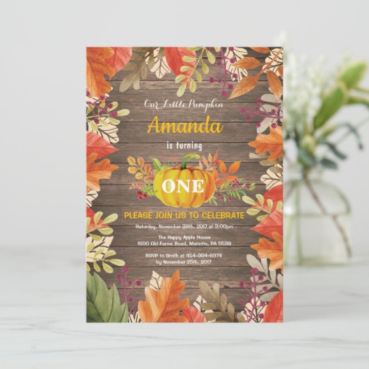 Rustic Pumpkin Herfst Birthday Uitnodiging (Staand voorkant)