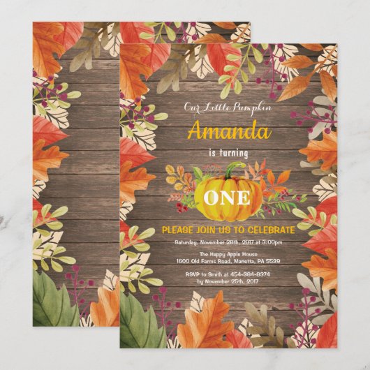 Rustic Pumpkin Herfst Birthday Uitnodiging (Voorkant / Achterkant)