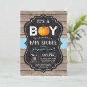 Rustic Pumpkin Herfst Blue Baby shower Invitation Kaart (Staand voorkant)