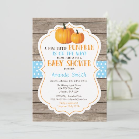 Rustic Pumpkin Herfst Boy Baby shower Kaart (Staand voorkant)