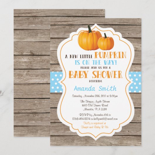 Rustic Pumpkin Herfst Boy Baby shower Kaart (Voorkant / Achterkant)