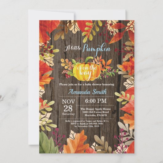Rustic Pumpkin Herfst Boy Baby shower Kaart (Voorkant)
