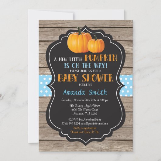 Rustic Pumpkin Herfst Boy Baby shower Uitnodiging (Voorkant)