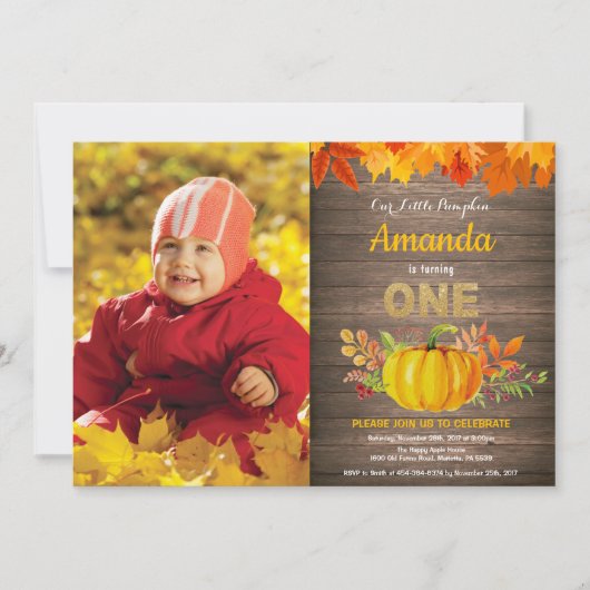 Rustic Pumpkin Herfst First Birthday Gold Kaart (Voorkant)