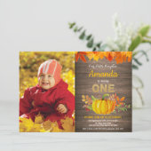 Rustic Pumpkin Herfst First Birthday Gold Kaart (Staand voorkant)
