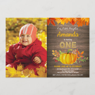 Rustic Pumpkin Herfst First Birthday Gold Kaart