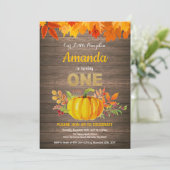 Rustic Pumpkin Herfst First Birthday Gold Kaart (Staand voorkant)