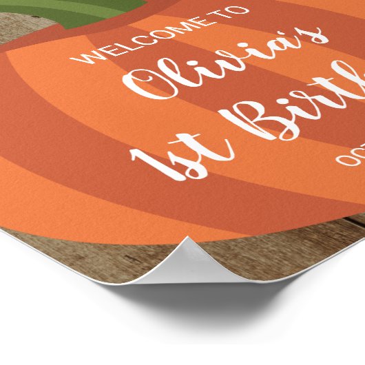 Rustic Pumpkin Herfst First Birthday Welcome Sign Poster (Hoek)