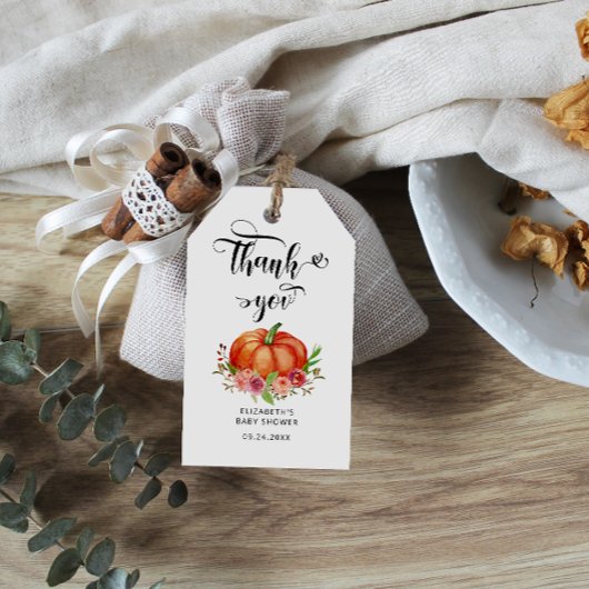 Rustic Pumpkin Herfst Floral Baby shower Bedankt Cadeaulabel