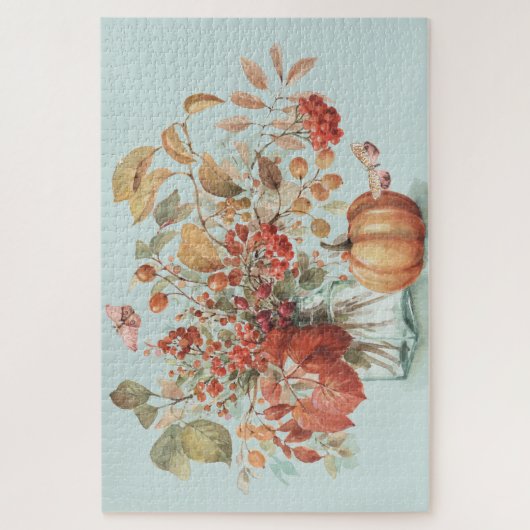 Rustic Pumpkin Herfst Foliage Bouquet Waterverf Legpuzzel (Verticaal)