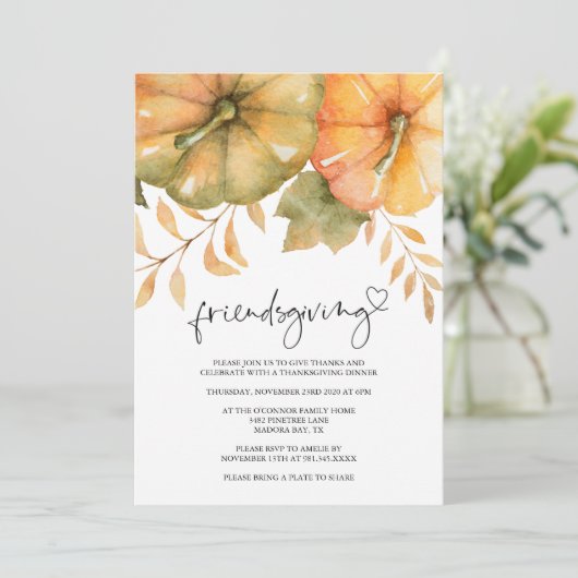 Rustic Pumpkin Herfst Friendsgiving Dinner Kaart (Staand voorkant)