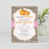 Rustic Pumpkin Herfst Girl Baby shower Uitnodiging (Staand voorkant)