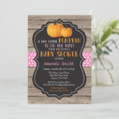 Rustic Pumpkin Herfst Girl Baby shower Uitnodiging (Staand voorkant)