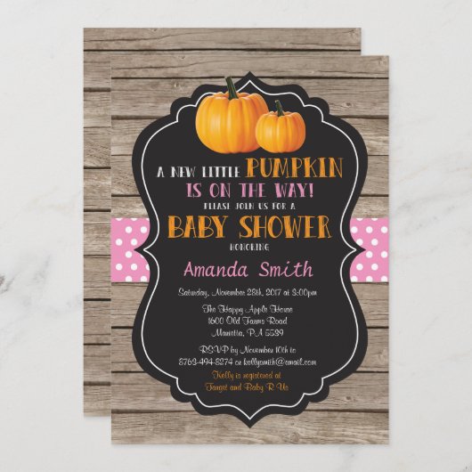 Rustic Pumpkin Herfst Girl Baby shower Uitnodiging (Voorkant / Achterkant)