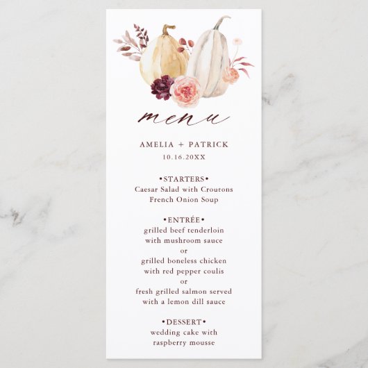 Rustic Pumpkin Herfst herfst Wedding Menu (Voorkant)