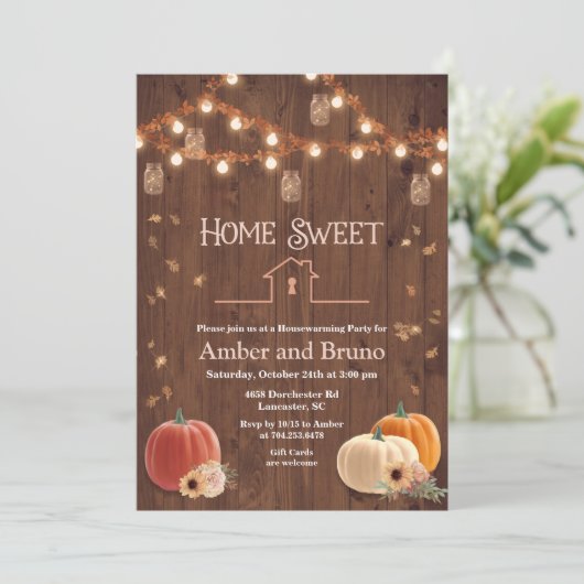 Rustic Pumpkin Herfst Housewarming Uitnodiging (Staand voorkant)