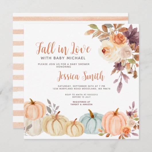 Rustic Pumpkin Herfst in Love Baby shower Kaart (Voorkant / Achterkant)