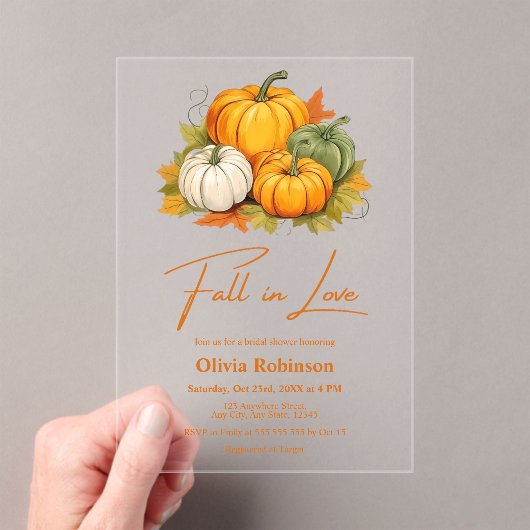 Rustic Pumpkin Herfst in Love Vrijgezellenfeest Acryl Uitnodigingen (Insitu (Draagbaar))