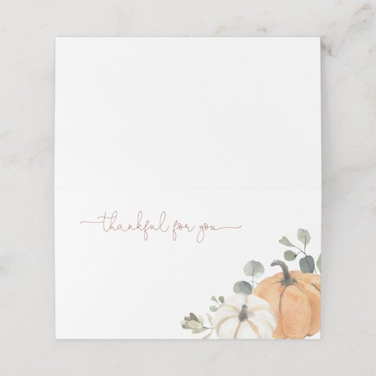 Rustic Pumpkin Herfst Thanksgiving Plaatskaartje (Buitenkant ongevouwen)