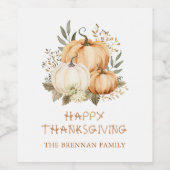 Rustic Pumpkin Herfst Thanksgiving Wijn Etiket (Enkel label)