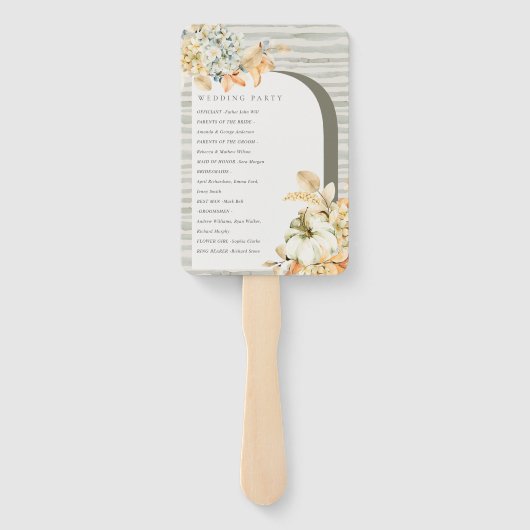 Rustic Pumpkin Leafy Floral Arch Wedding Programme Handwaaier (Achterkant)