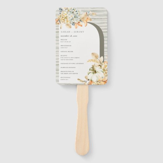 Rustic Pumpkin Leafy Floral Arch Wedding Programme Handwaaier (Voorkant)