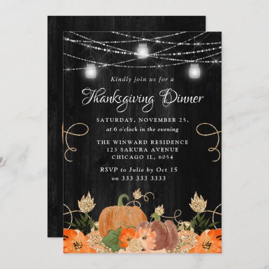 Rustic Pumpkin & Mason Jars Thanksgiving Dinner Kaart (Voorkant / Achterkant)