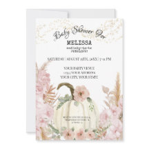 Rustic Pumpkin Pampas Grass Pink Girl Baby shower