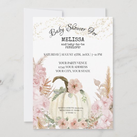 Rustic Pumpkin Pampas Grass Pink Girl Baby shower Kaart (Voorkant)