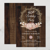 Rustic Pumpkin Pampas Wreath 40th Birthday Party Kaart (Voorkant / Achterkant)