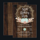 Rustic Pumpkin Pampas Wreath 50th Birthday Party I Kaart<br><div class="desc">Landkreeften,  mijngroene pompoen met een gedroogde brij tot terracotta roze hydrangea floral met pampas en andere gedroogde grassen met een twijgdraad met een ontwerp van de "50e Birthday Party" op een donkergekleurde faux-achtergrond. Dit superieure ontwerp van een composiet ontwerp van de Holiday Hearts-Design (gereserveerde rechten).</div>