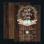 Rustic Pumpkin Pampas Wreath 60th Birthday Party I Kaart<br><div class="desc">Landkreeften,  mijngroene pompoen met een gedroogde brij tot terracotta roze hydrangea floral met pampas en andere gedroogde grassen met een twijgdraai met een ontwerp van de "60e Birthday Party" op een donkergekleurde faux-achtergrond. Dit superieure ontwerp van een composiet ontwerp van de Holiday Hearts-Design (gereserveerde rechten).</div>