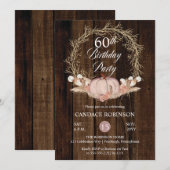 Rustic Pumpkin Pampas Wreath 60th Birthday Party Kaart (Voorkant / Achterkant)